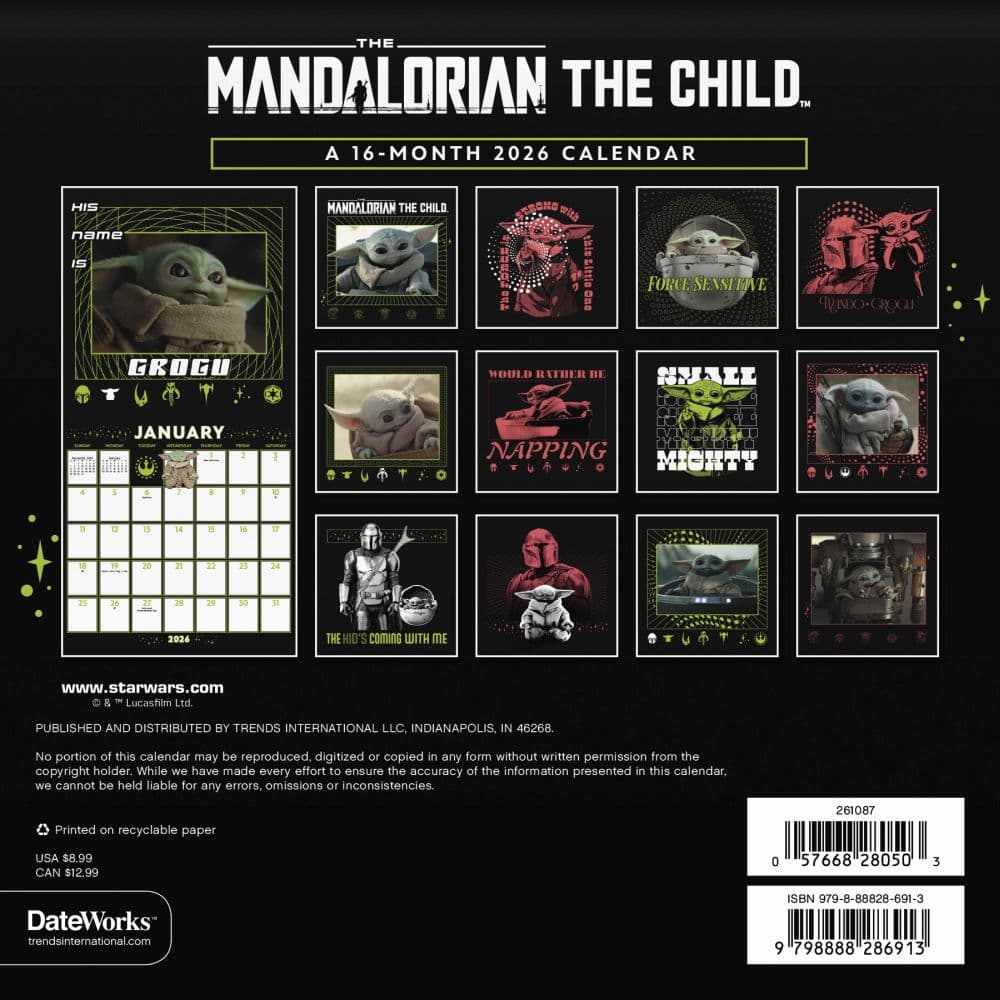Mandalorian Star Wars 2026 Mini Wall Calendar First Alternate Image