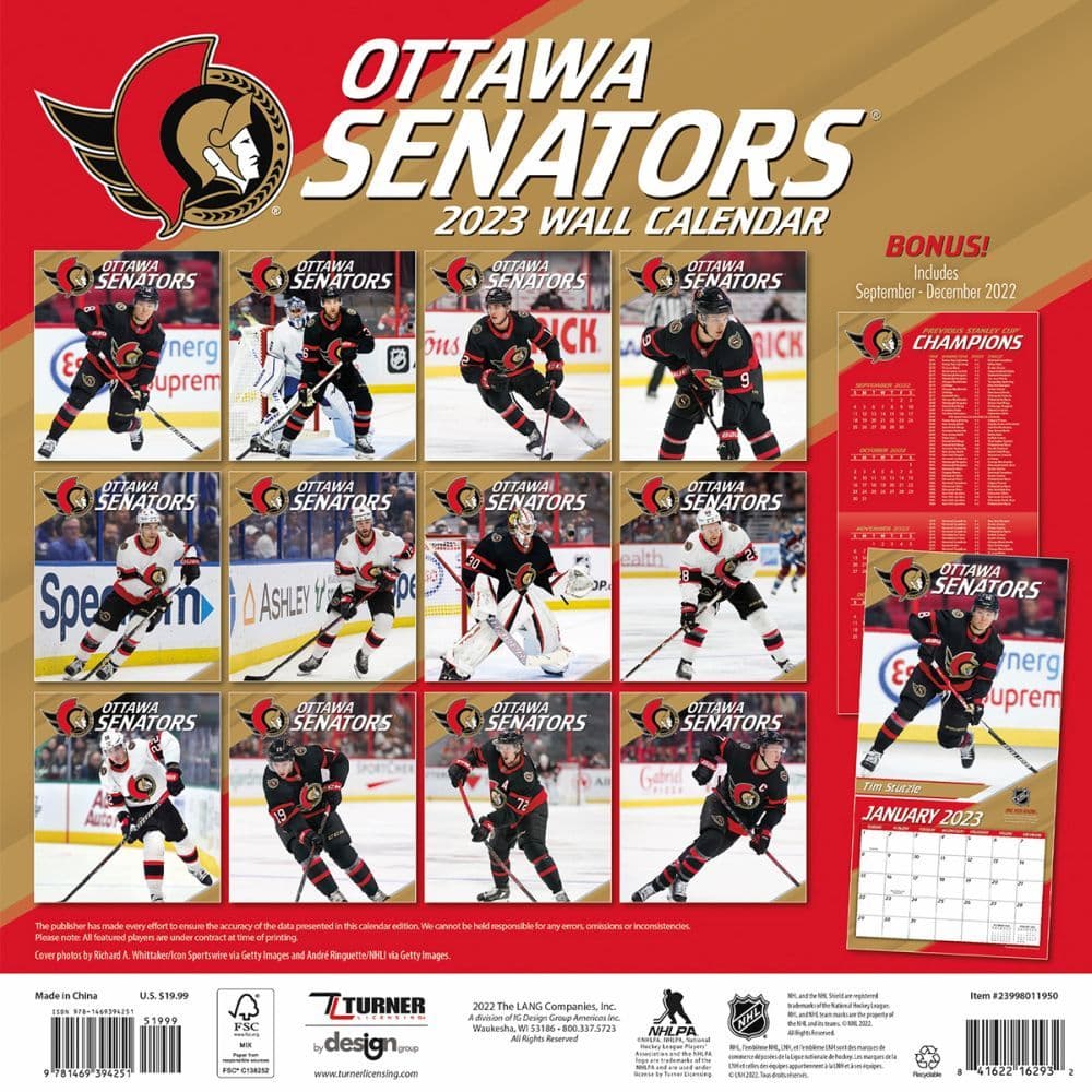 NHL Ottawa Senators 2023 Wall Calendar  Calendars.com