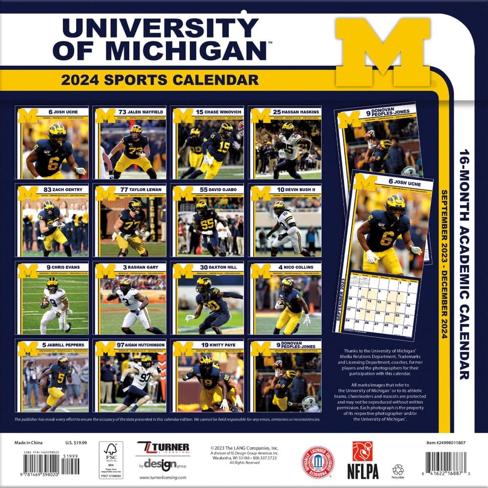 COL Michigan Wolverines 2024 Wall Calendar First Alternate Image width=&quot;1000&quot; height=&quot;1000&quot;