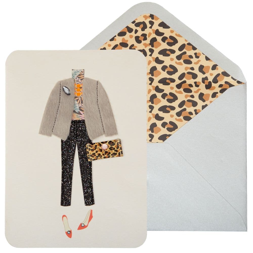 Outfit with Fur Coat Birthday Card Main Product Image