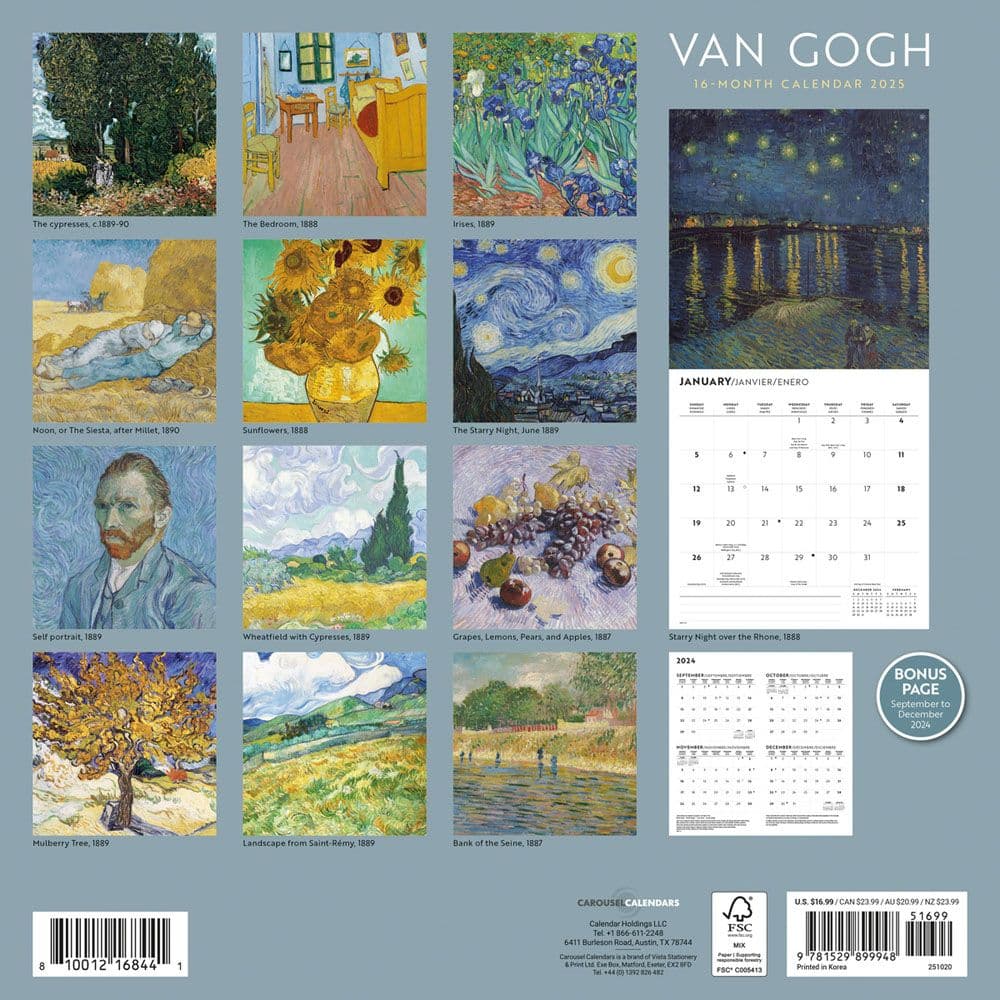 Van Gogh 2025 Wall Calendar First Alternate Image width="1000" height="1000"