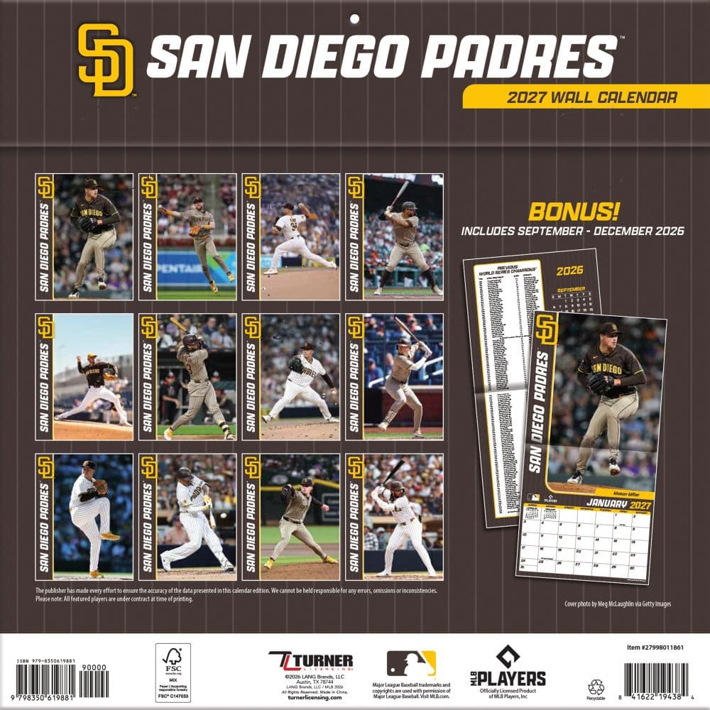 MLB San Diego Padres 2027 Wall Calendar First Alternate Image