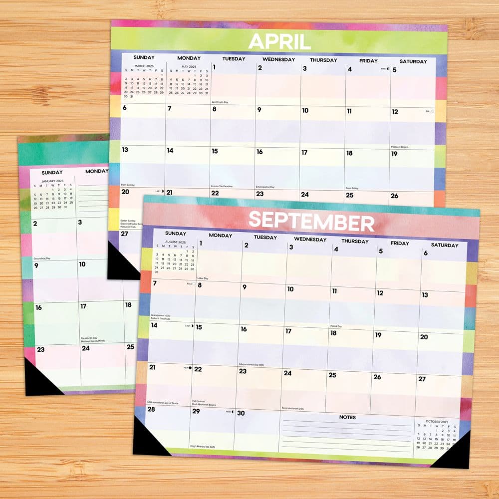 Watercolor Stripes 22x17 2025 Desk Pad