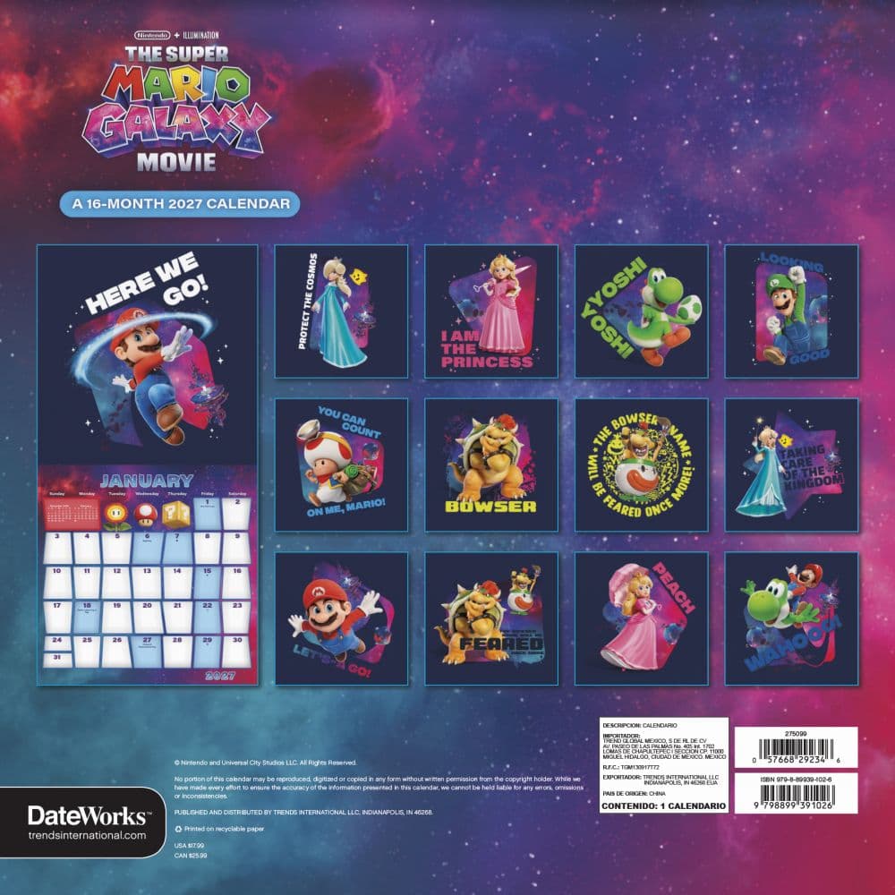 Super Mario Galaxy Movie 2027 Wall Calendar First Alternate Image