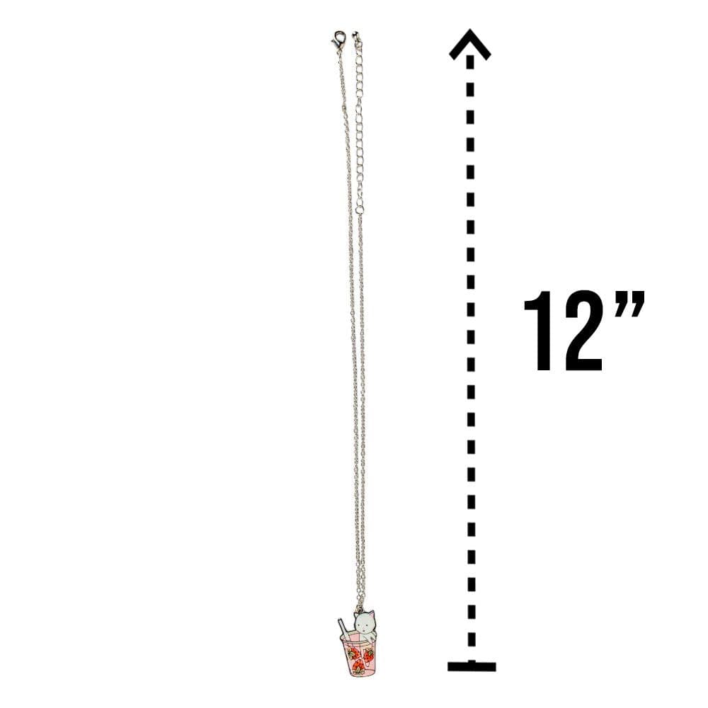 White Cat in Strawberry Cup Necklace Silver size