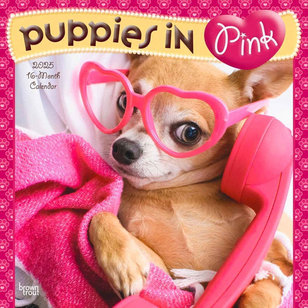 Puppies in Pink 2025 Wall Calendar