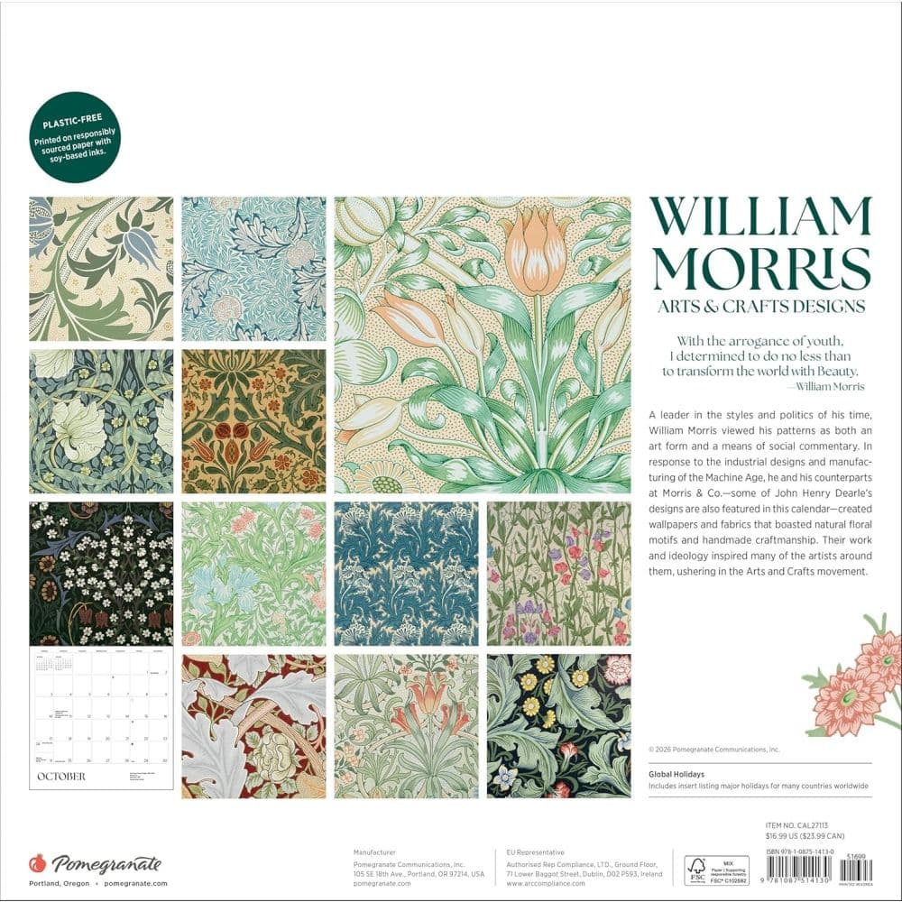William Morris Arts and Crafts Design 2027 Wall Calendar First Alternate Image