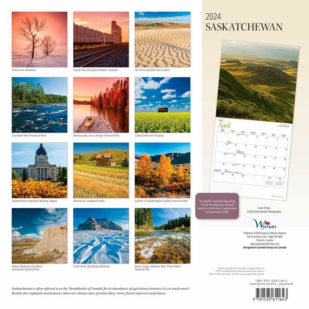 Saskatchewan 2024 Wall Calendar back