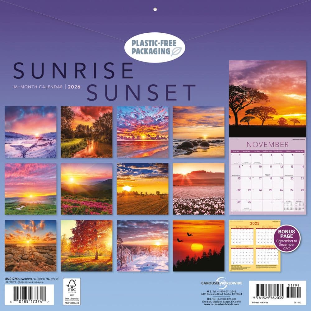 Sunrise Sunset 2026 Wall Calendar First Alternate Image
