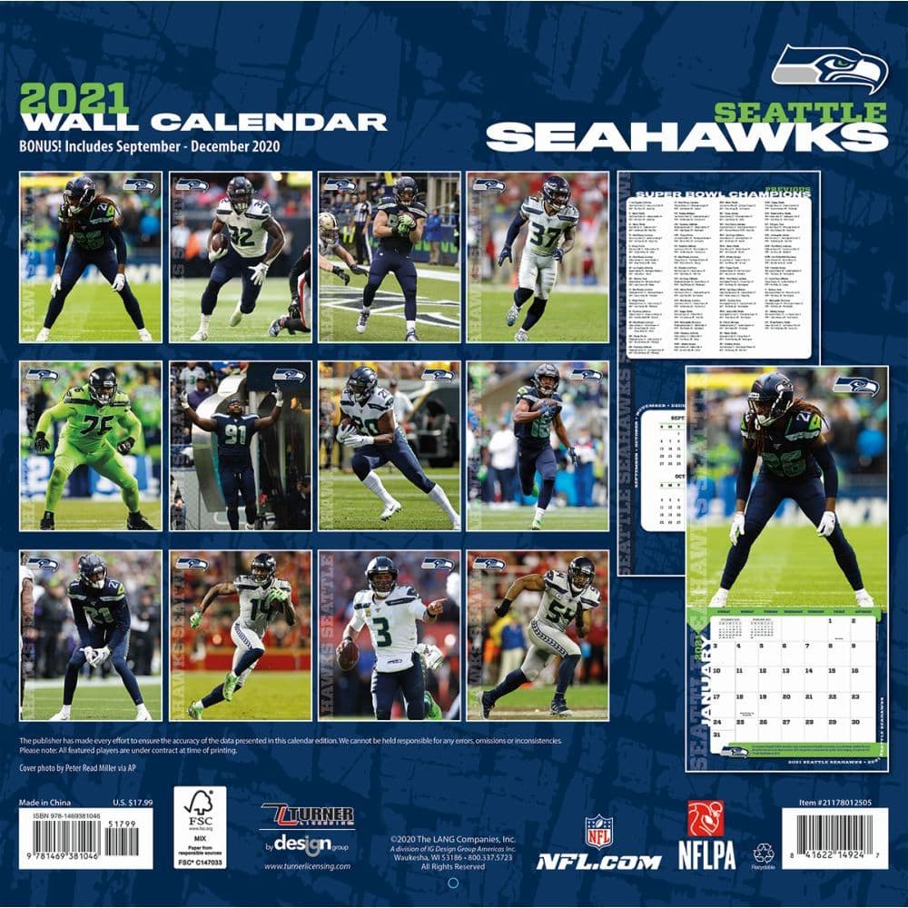 NFL Seattle Seahawks Bonus Wall Calendar