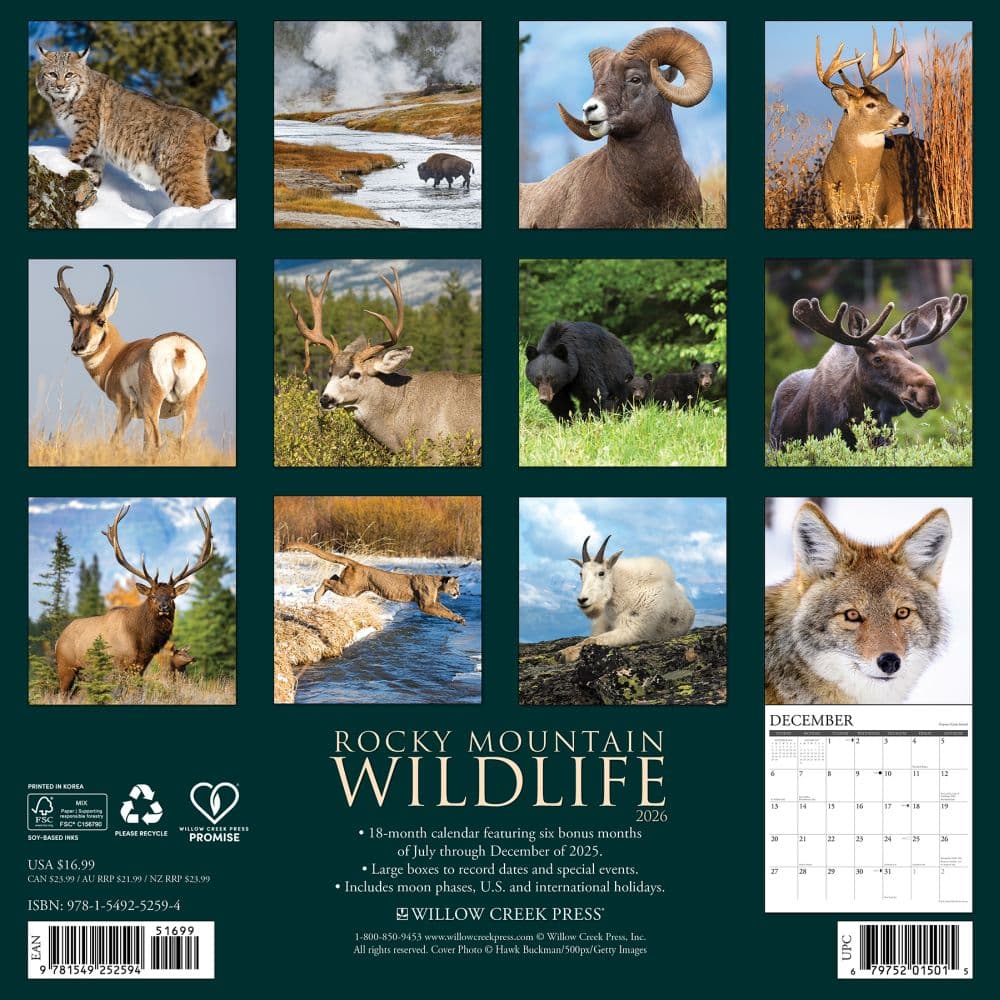 Rocky Mountain Wildlife 2026 Wall Calendar First Alternate Image