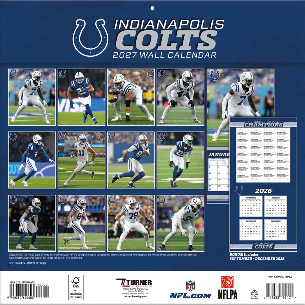 NFL Indianapolis Colts 2027 Wall Calendar First Alternate Image