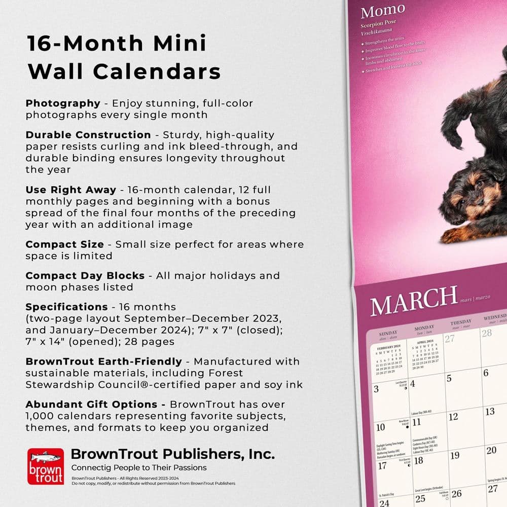 Yoga Puppies 2024 Mini Wall Calendar Fourth Alternate Image width=&quot;1000&quot; height=&quot;1000&quot;