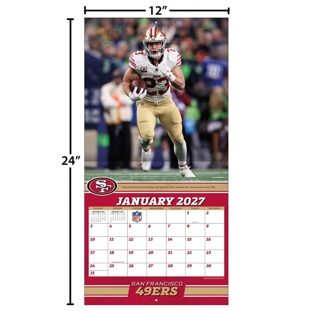 NFL San Francisco 49ers Christian McCaffrey 2027 Wall Calendar Fourth Alternate image