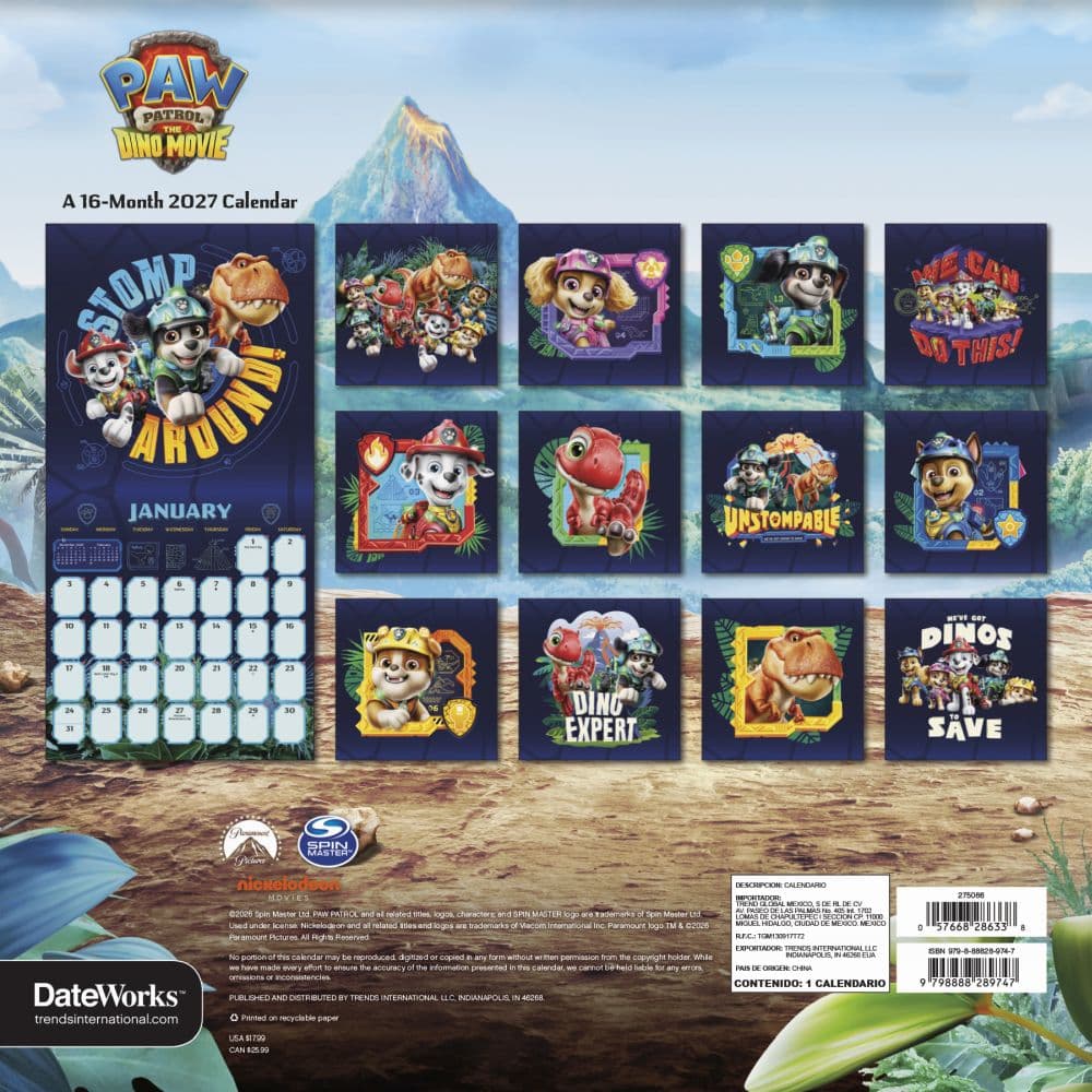 Paw Patrol The Dino Movie 2027 Wall Calendar First Alternate Image