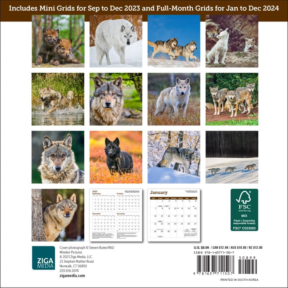 Wolves 2024 Mini Wall Calendar