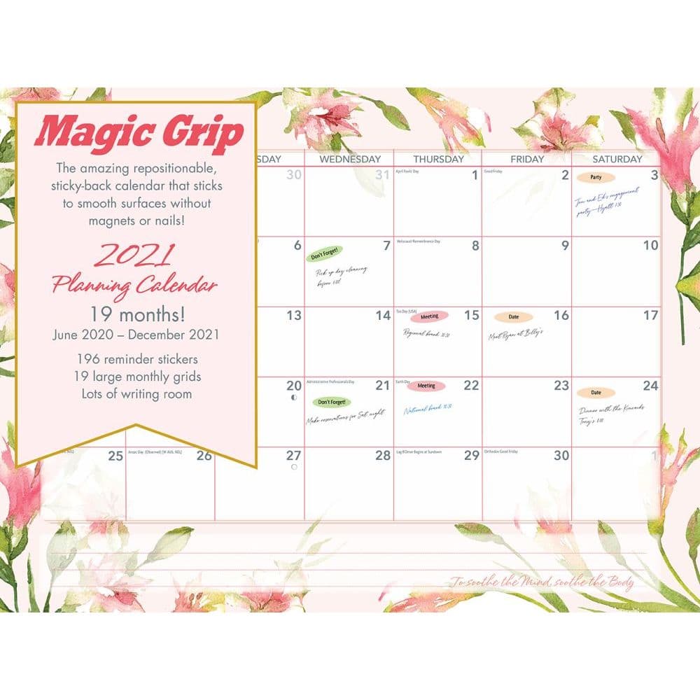 2021 Floral Watercolor Jumbo Magic Grip Wall Calendar