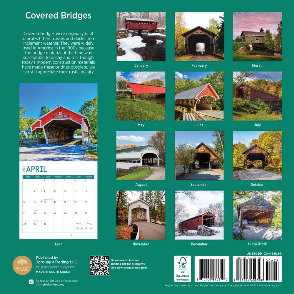 Covered Bridges 2024 Wall Calendar