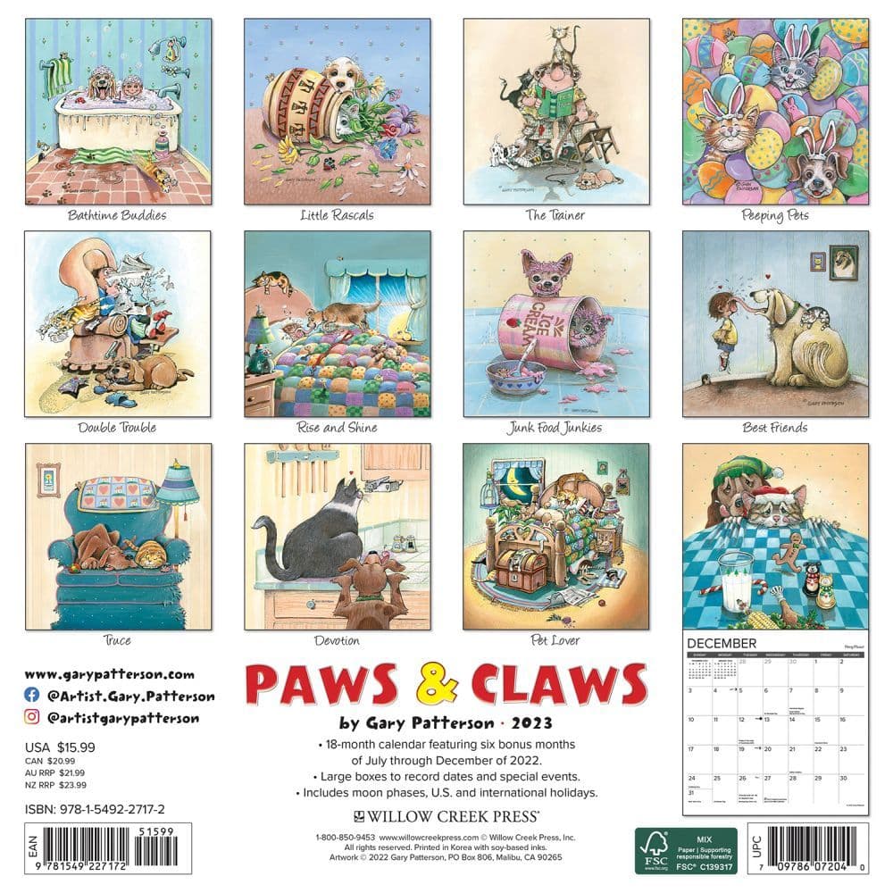 Paws and Claws Patterson 2023 Wall Calendar - Calendars.com