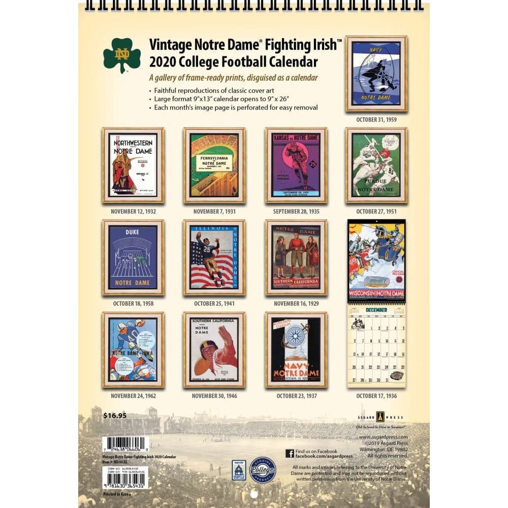 Notre Dame Vintage Football Wall Calendar - Calendars.com