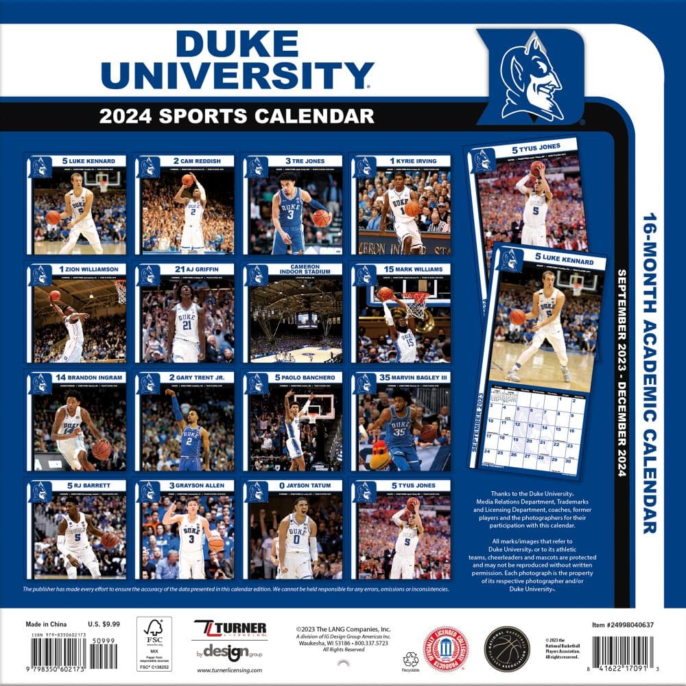 Duke Blue Devils 2024 Mini Wall Calendar