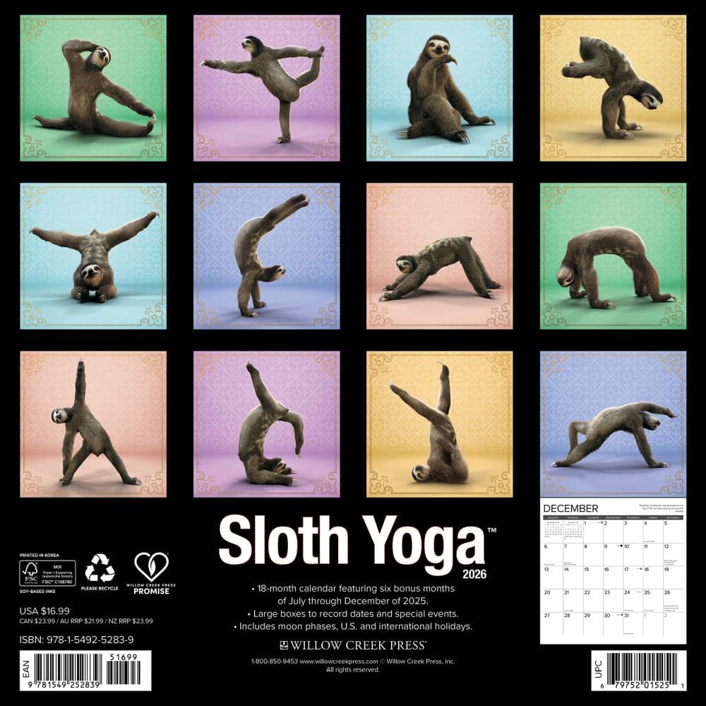 Sloth Yoga 2026 Wall Calendar First Alternate Image