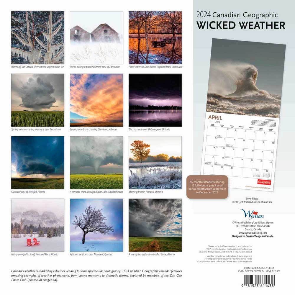 Canadian Geographic Wild Weather 2024 Wall Calendar back