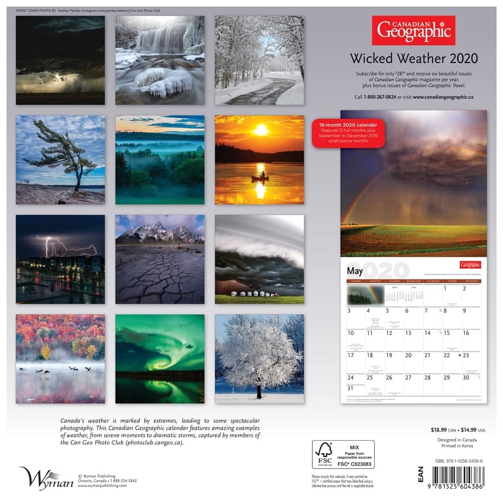 Canadian Geographic Wild Weather Wall Calendar