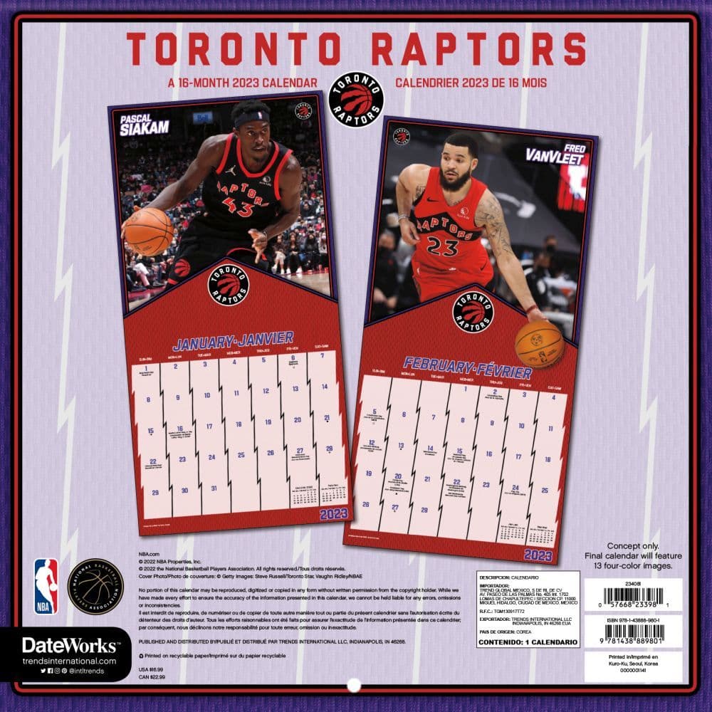 NBA-Toronto-Raptors-2023-Wall-Calendar - Calendars.com