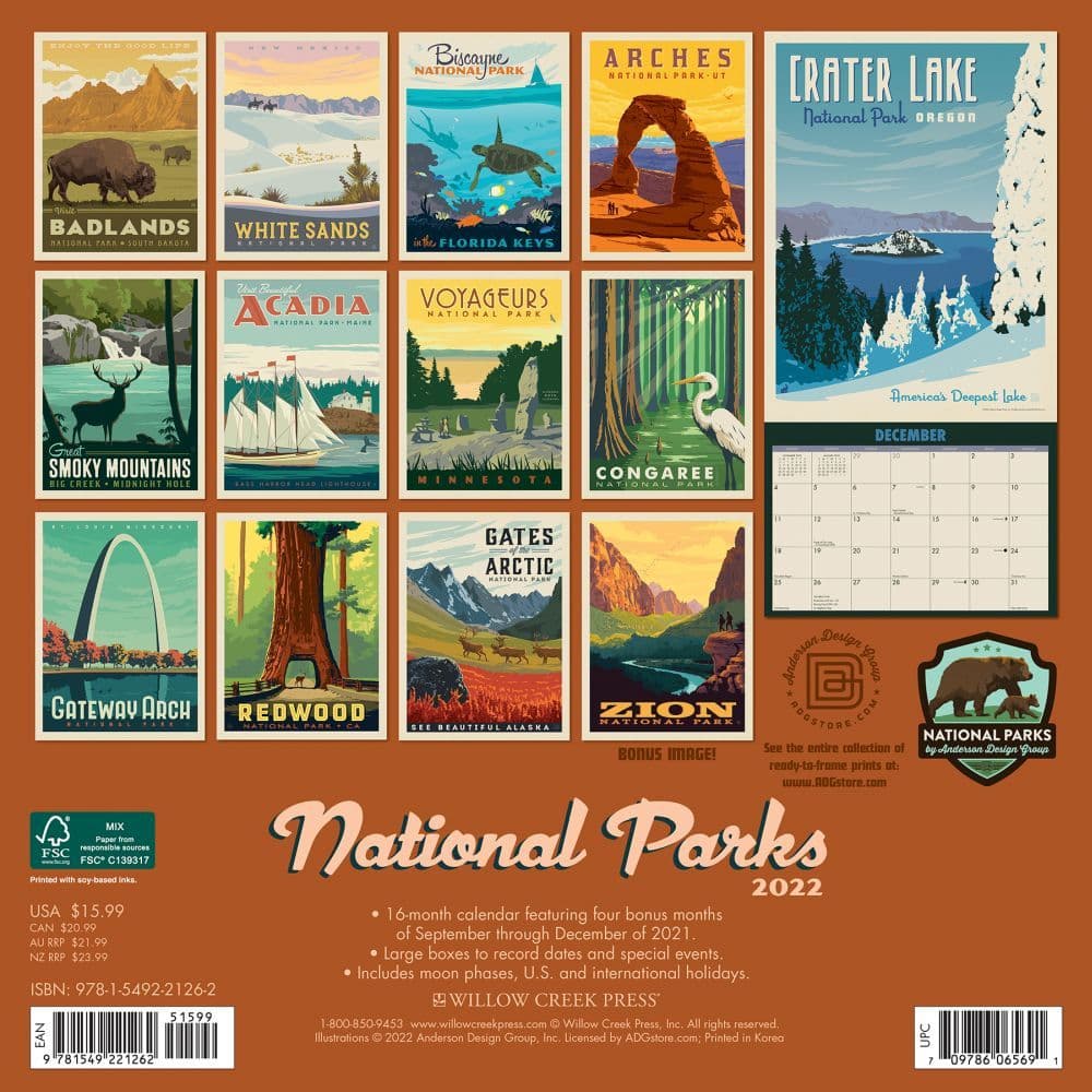 National Parks (Art) 2022 Wall Calendar - Calendars.com