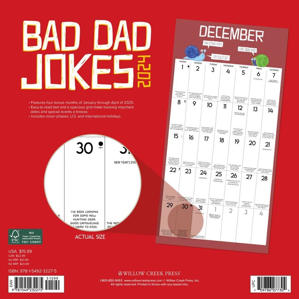 Bad Dad Jokes 2025 Wall Calendar