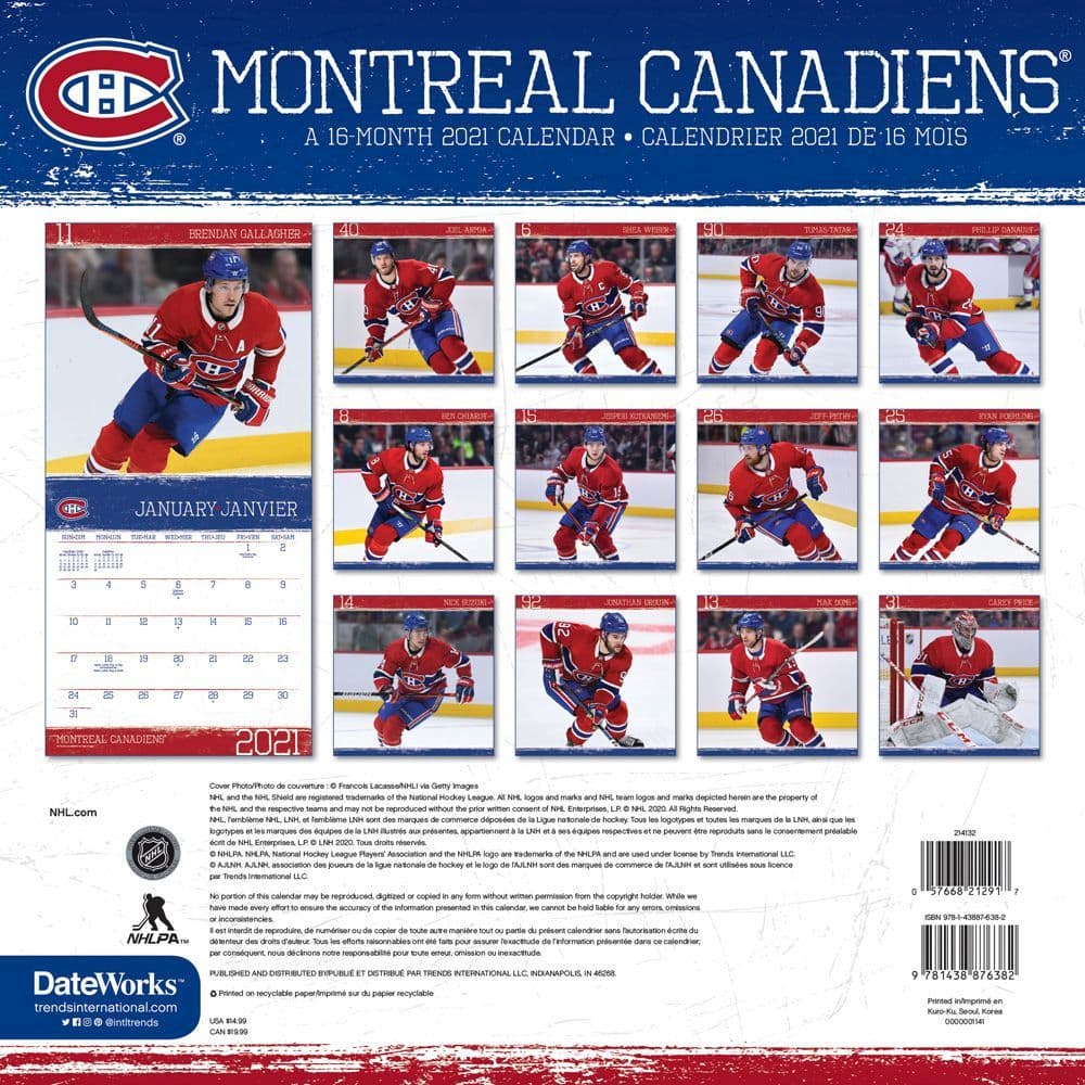 NHL Montreal Canadiens Wall Calendar Calendarscom