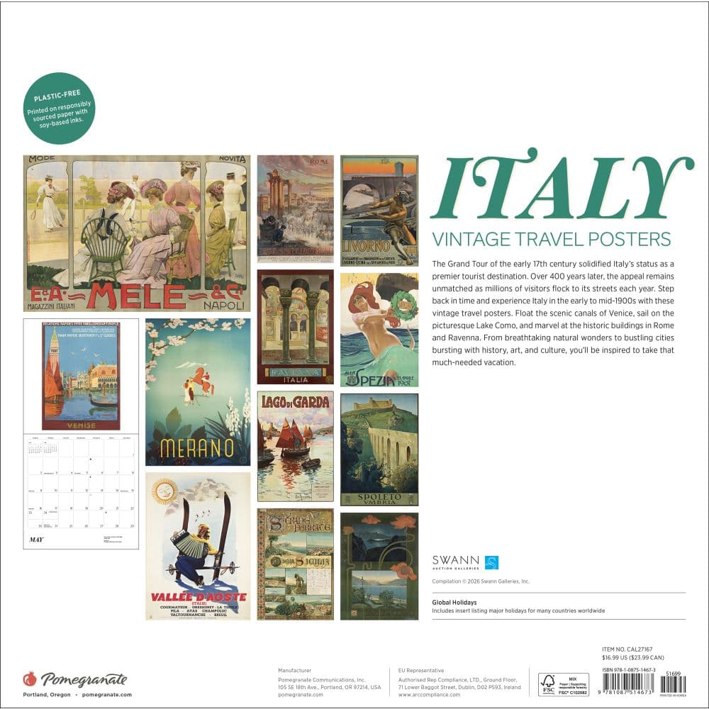 Italy Vintage Travel Posters 2027 Wall Calendar First Alternate Image
