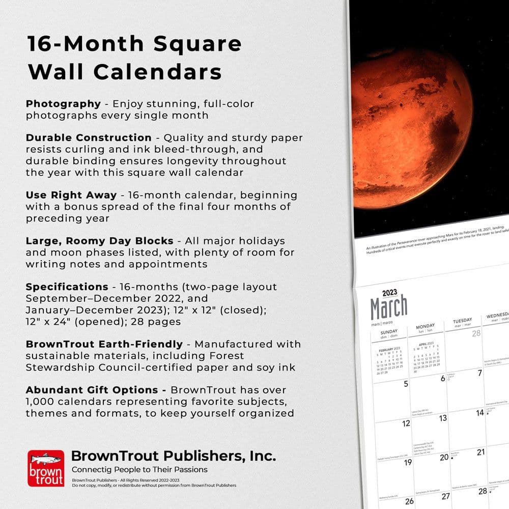 Mars Perseverance 2023 Wall Calendar - Calendars.com