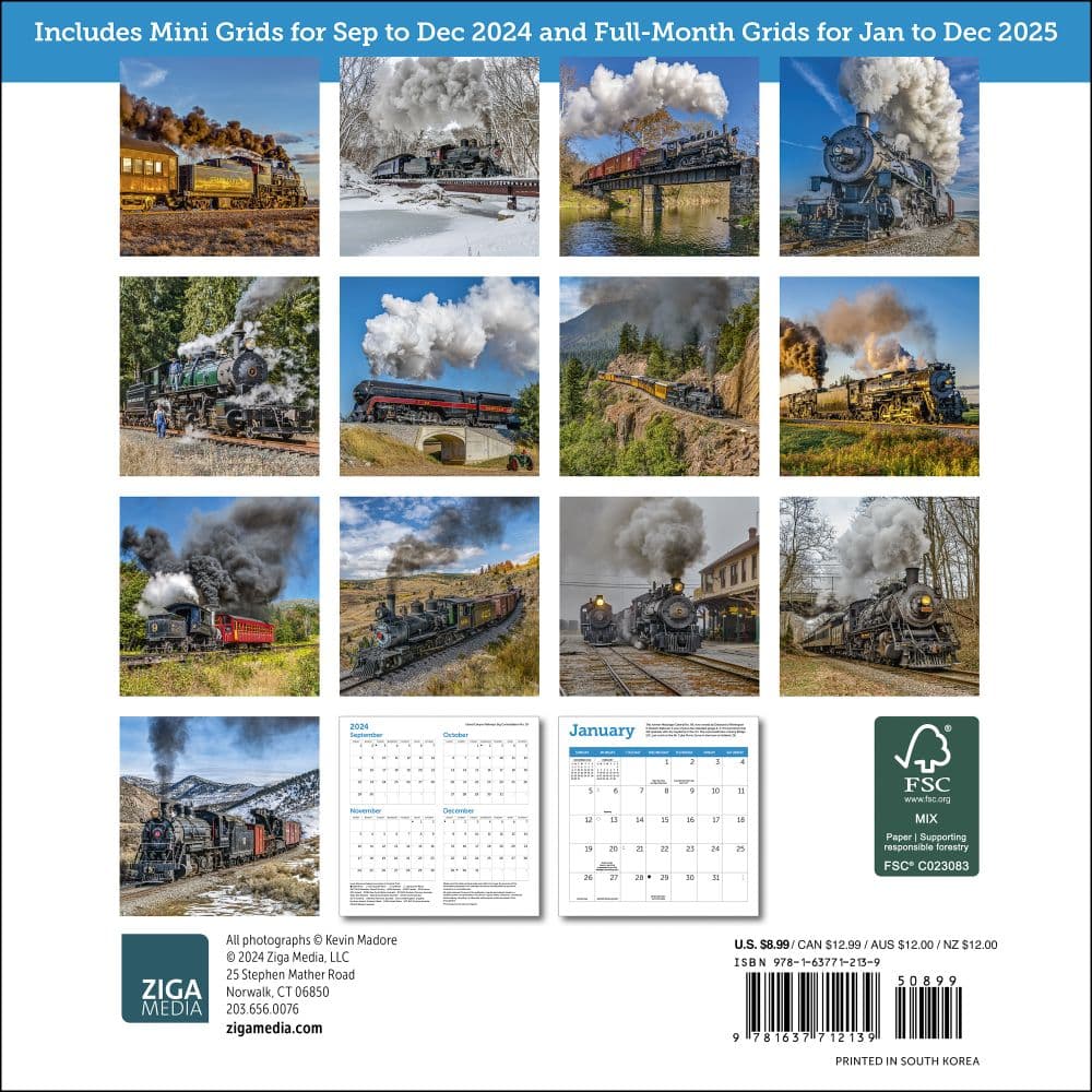 Steam Trains 2025 Mini Wall Calendar