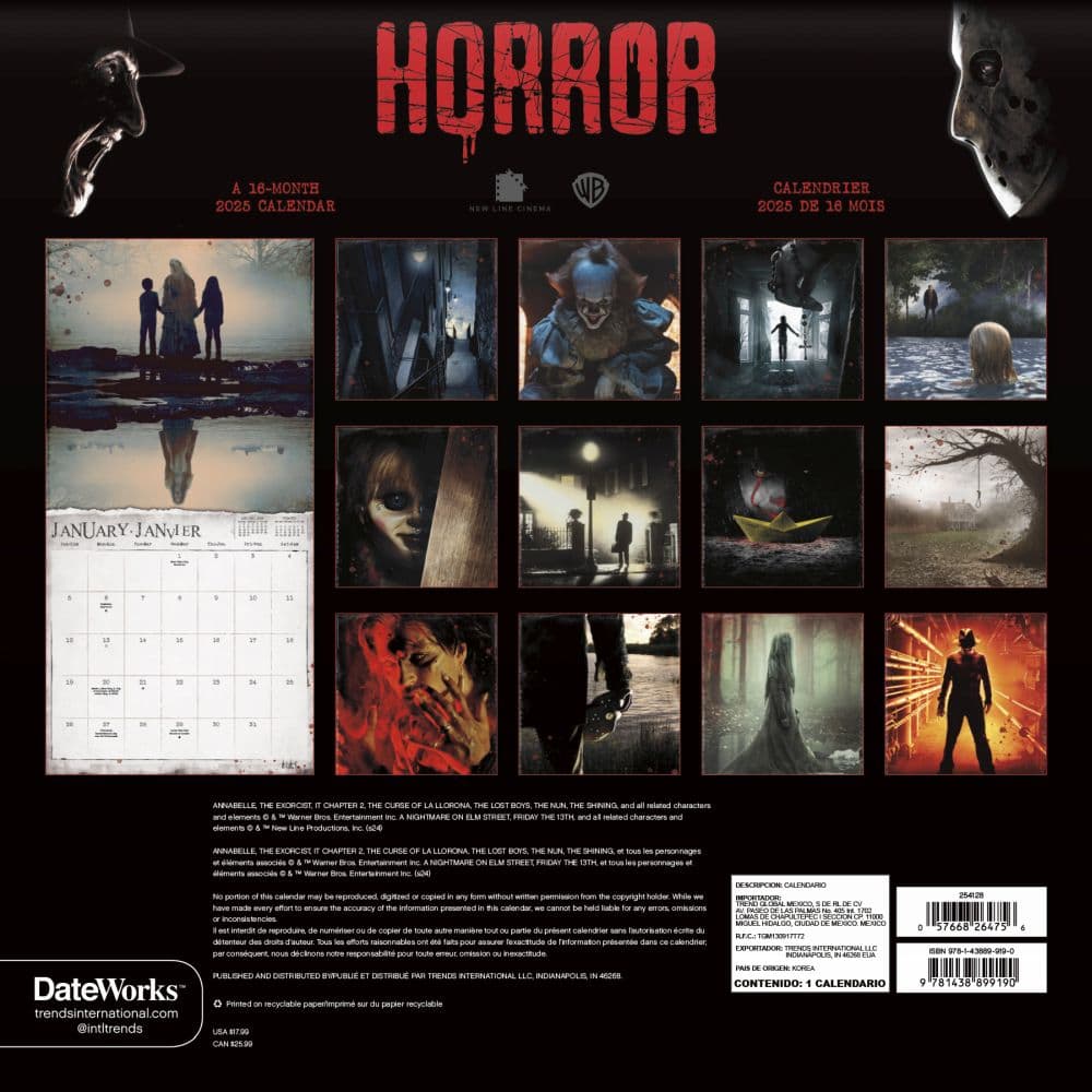 Horror Collection- French 2025 Wall Calendar Alt1