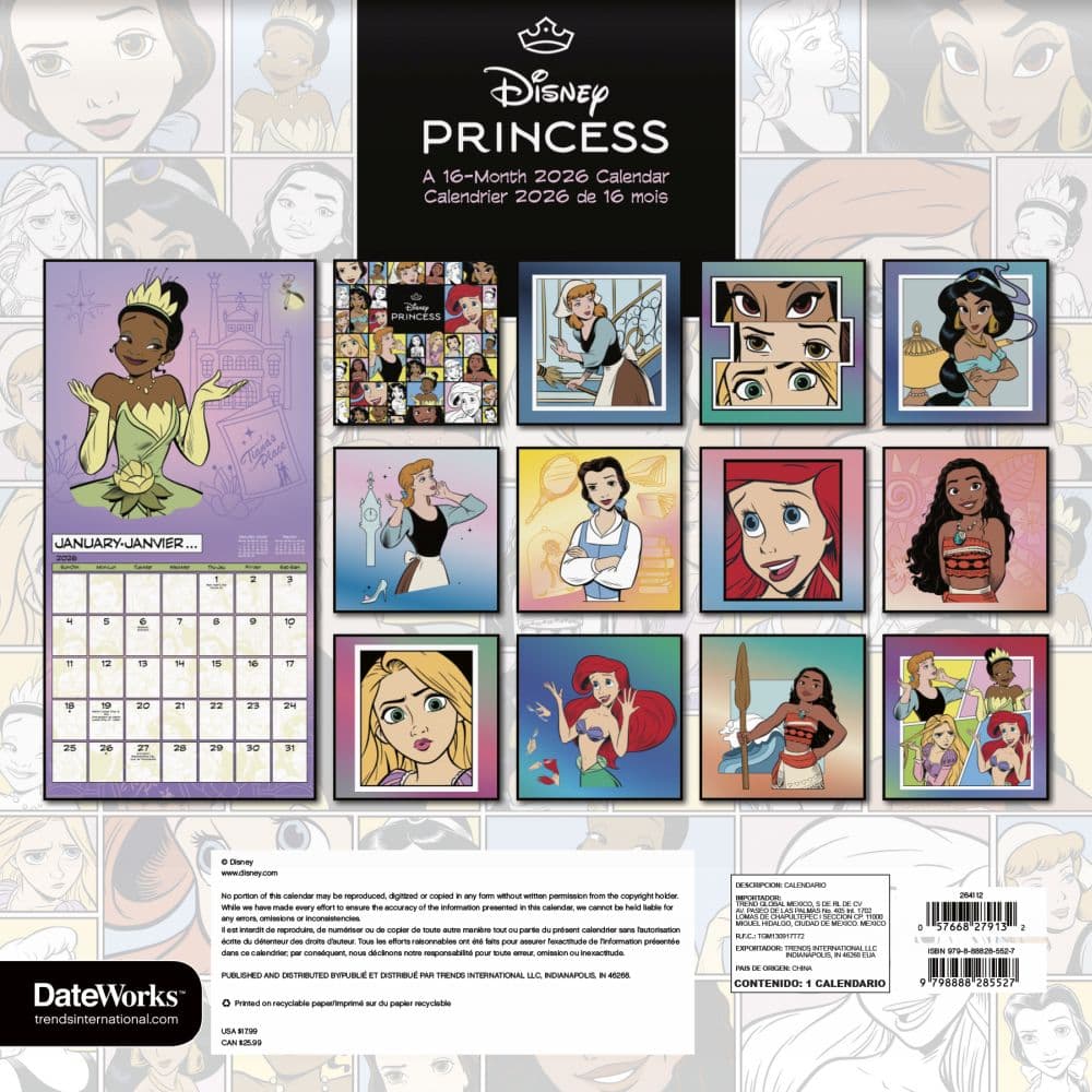 Disney Princess 2026 Wall Calendar French First Alternate Image