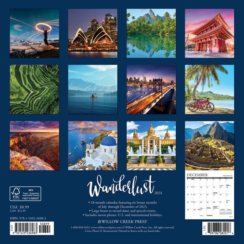 Wanderlust 2024 Mini Wall Calendar