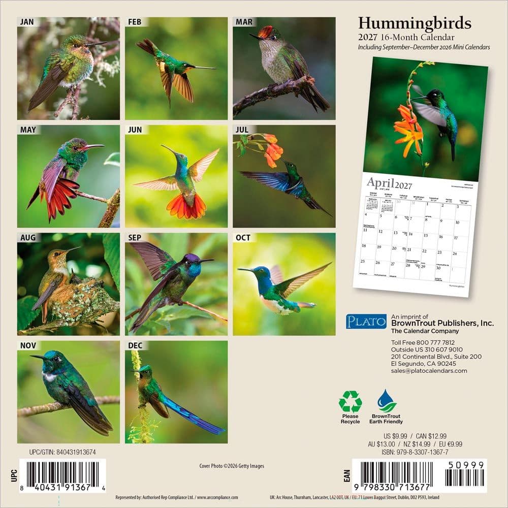 Hummingbirds Plato 2027 Mini Wall Calendar First Alternate Image