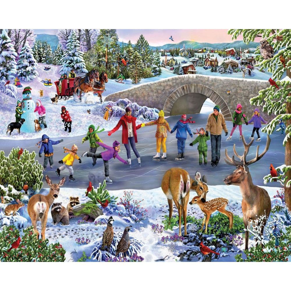 White Mountain Puzzles Skating Pond Seek and Find 1000 Piece Puzzle