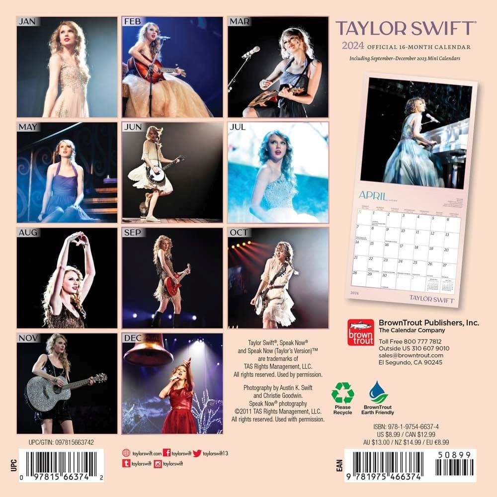 Taylor Swift 2024 Mini Wall Calendar back cover