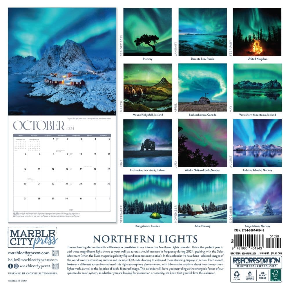 Northern Lights 2025 Wall Calendar