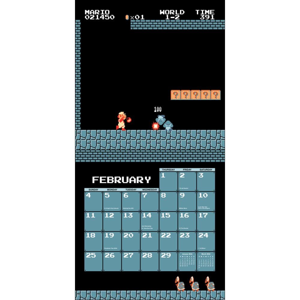 Super Mario Bros. 8-Bit Retro 2024 Wall Calendar - Calendars.com