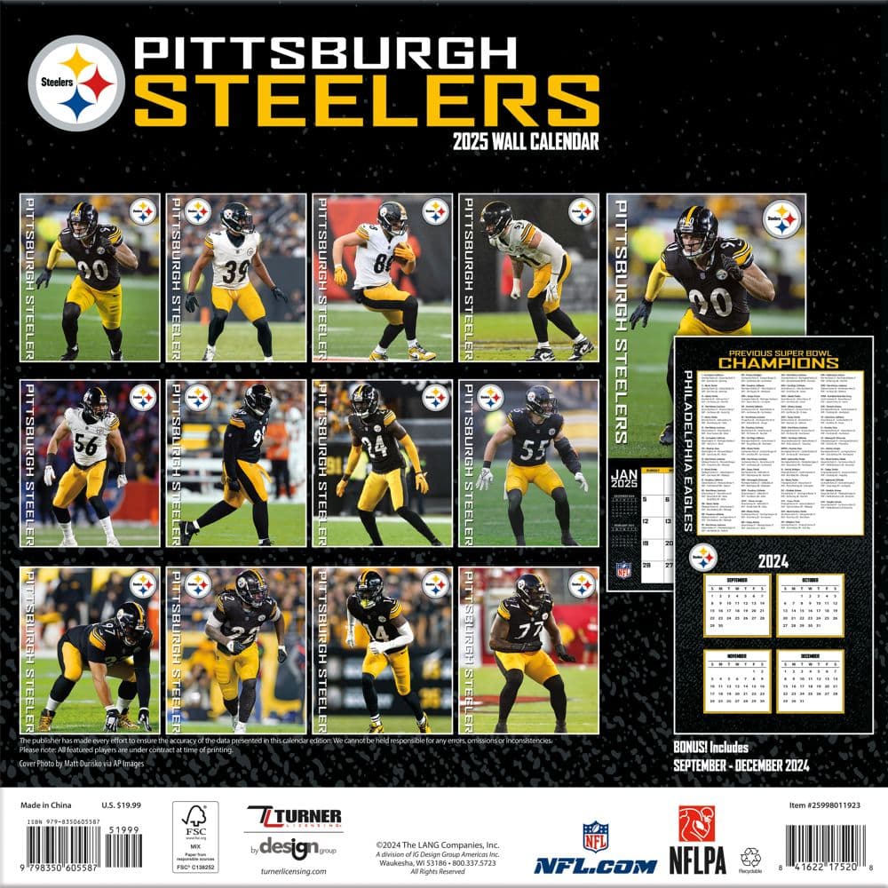 NFL Pittsburgh Steelers 2025 Wall Calendar bonus