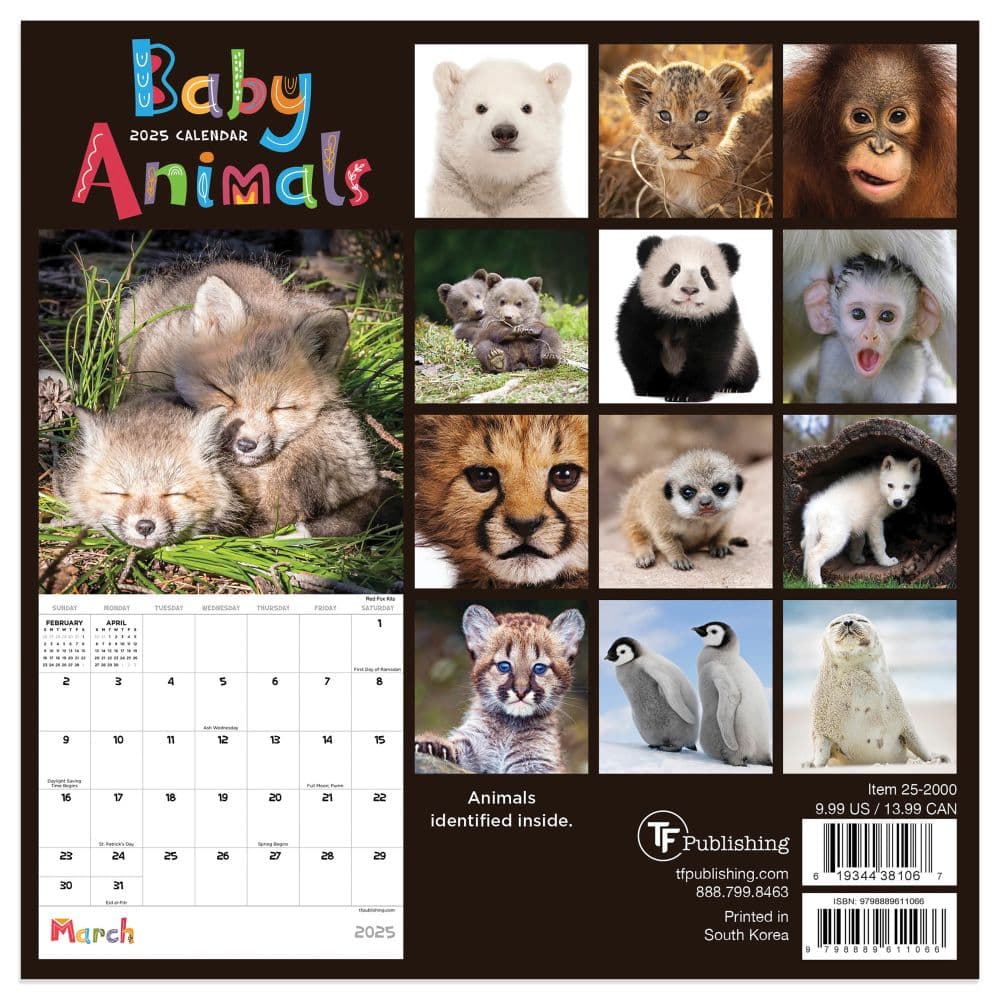 Baby Animals 2025 Mini Wall Calendar back cover