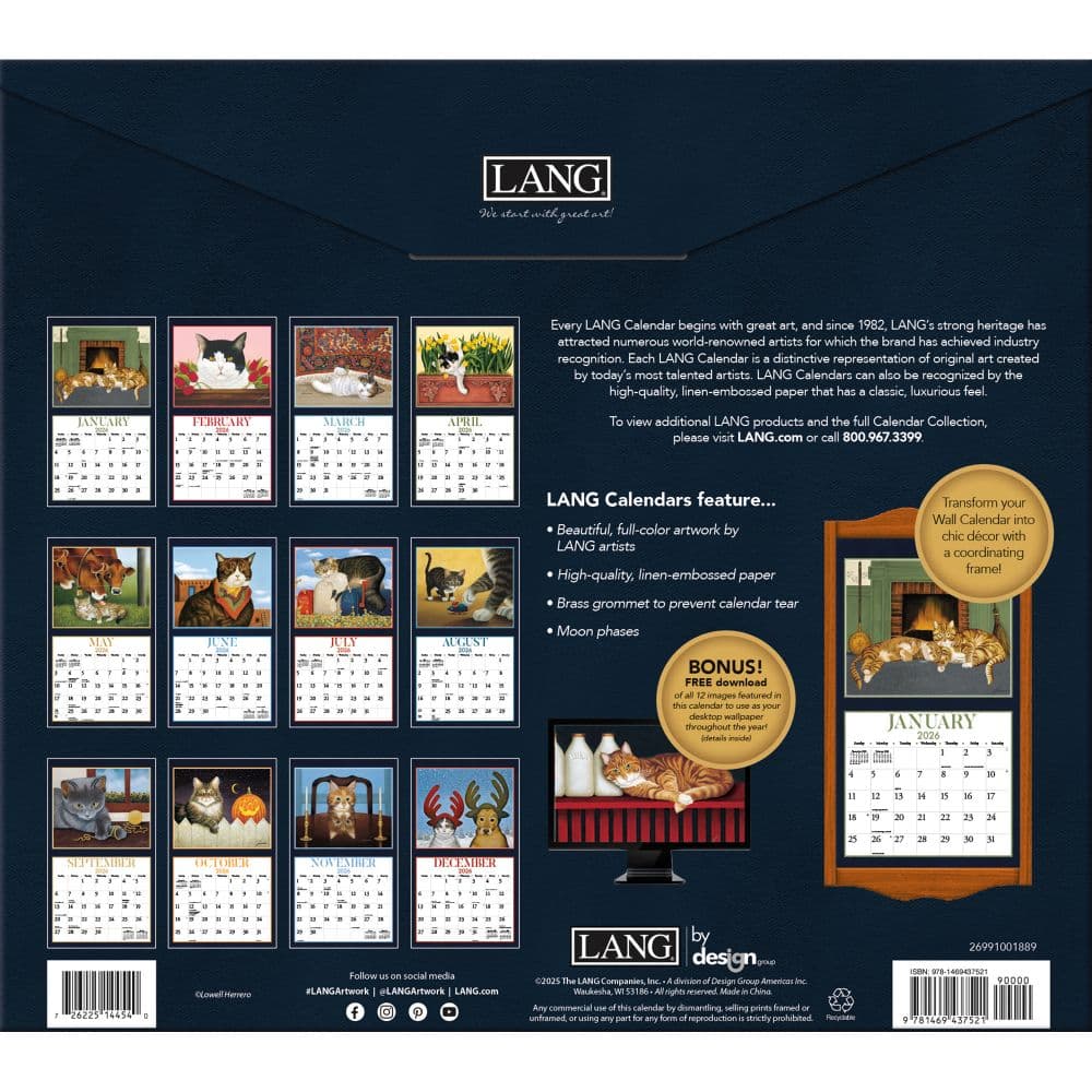 American Cat 2026 Wall Calendar by Lowell Herrero, 13.4'' X 12'', 12-Month Calendar with Stapled Binding