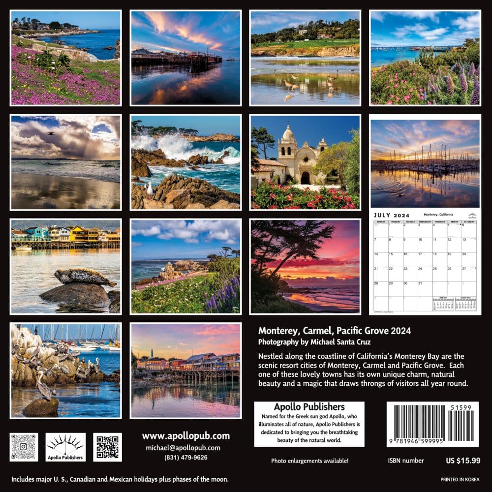 Monterey Carmel & Pacific Grove 2024 Wall Calendar