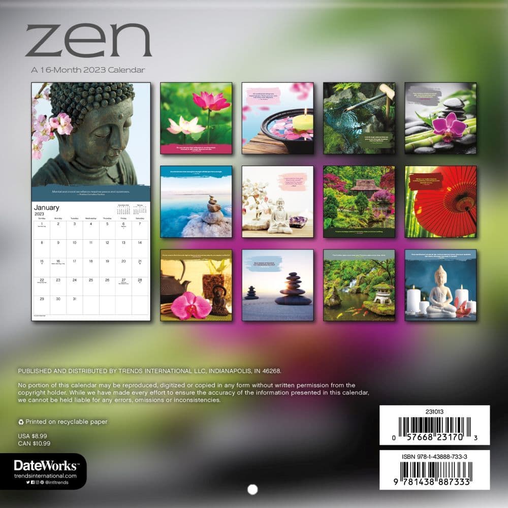 Dateworks Calendar 2023 Zen 2023 Mini Wall Calendar - Calendars.com