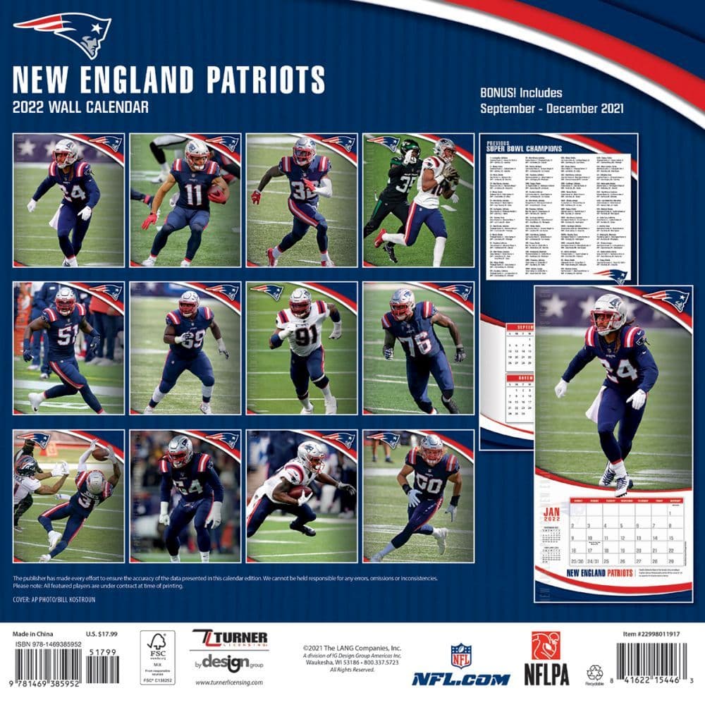 Ne Patriots Schedule 2022 23 New England Patriots 2022 Wall Calendar - Calendars.com