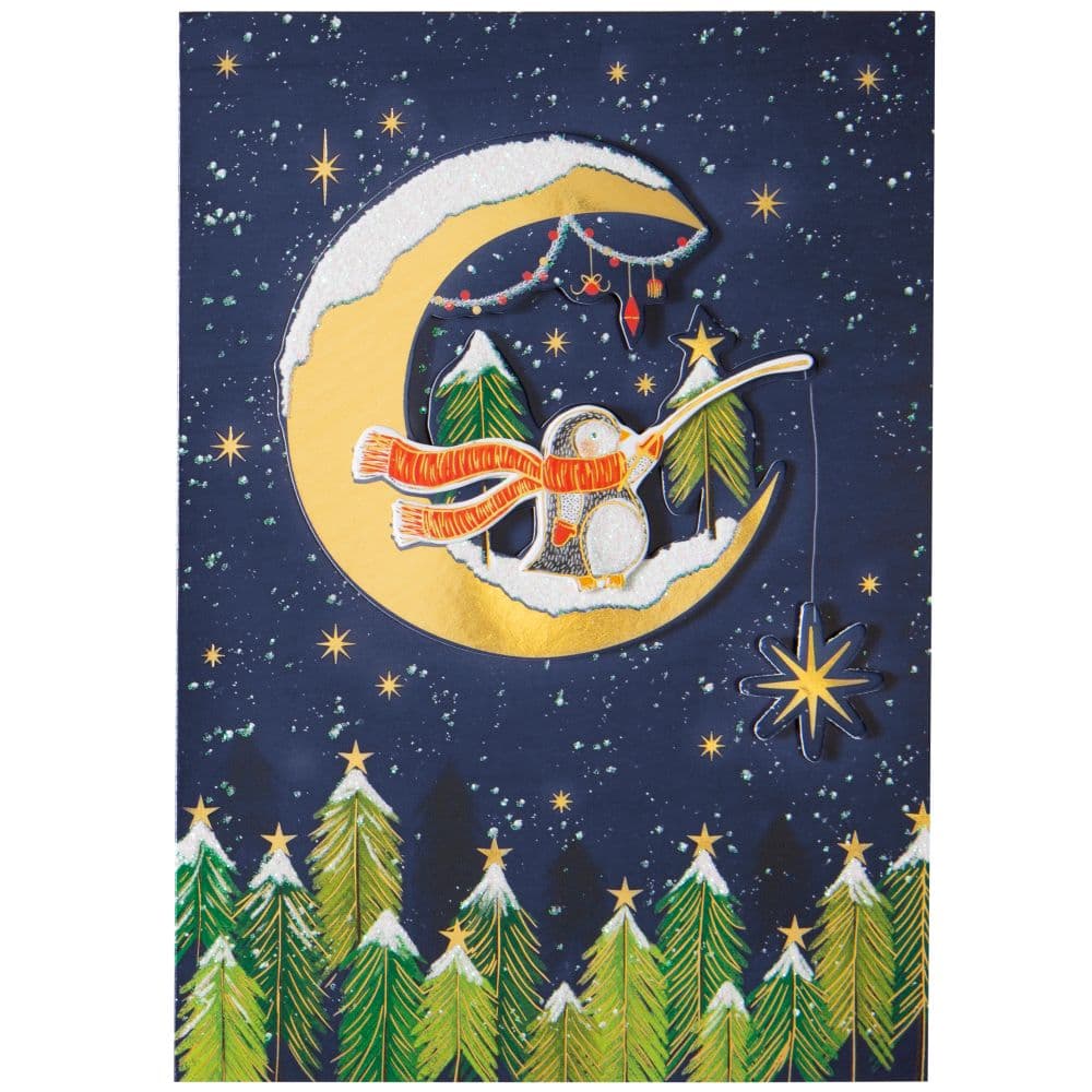 Penguin on Moon Christmas Card First Alternate Image width=&quot;1000&quot; height=&quot;1000&quot;